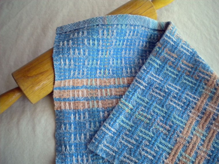 Detail-Bronson Lace Towel in Blues and Adobe