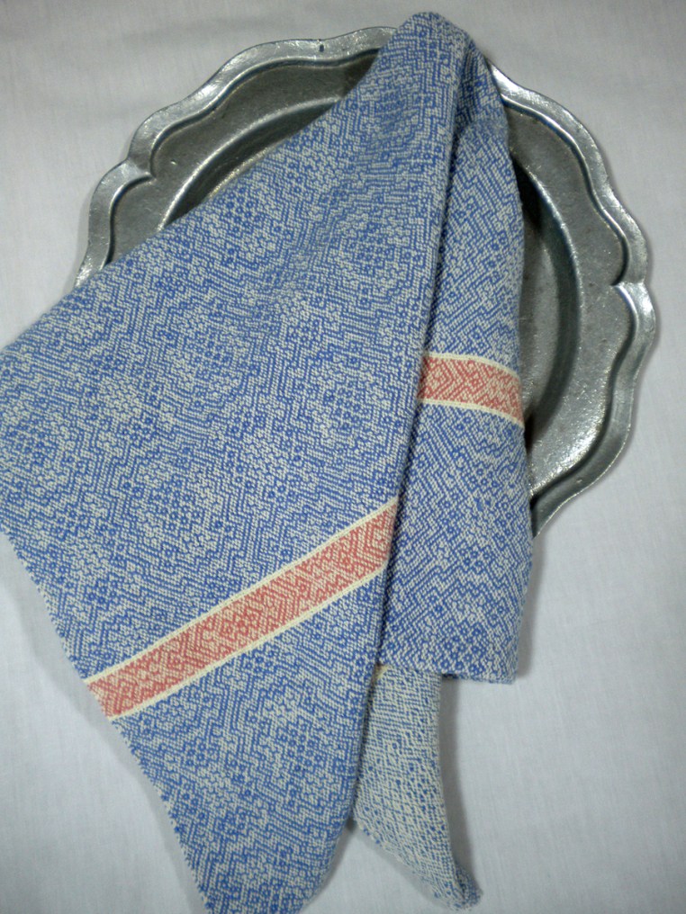 Cotton and Linen Kitchen Towel in Blue and Natural