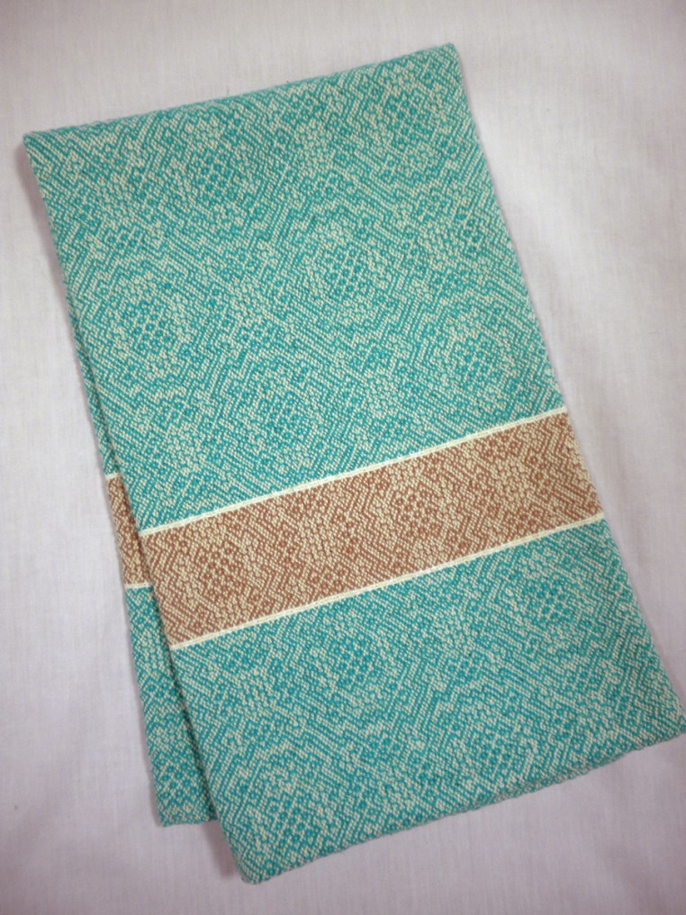 Cotton and Linen Kitchen Towel in Turquoise and Tan